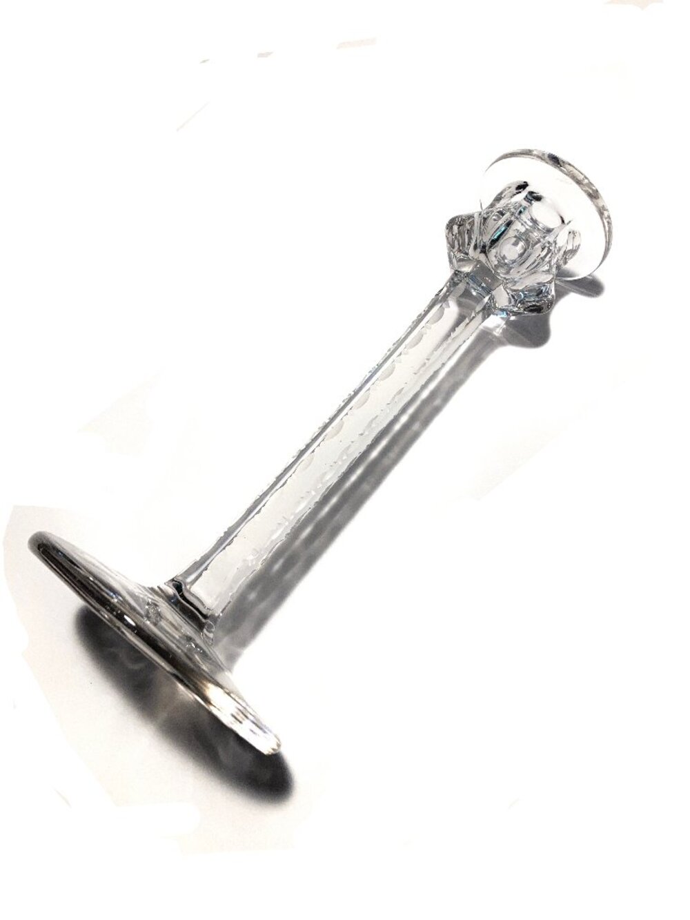 Etched and Beveled Clear Glass Candlestick Holder